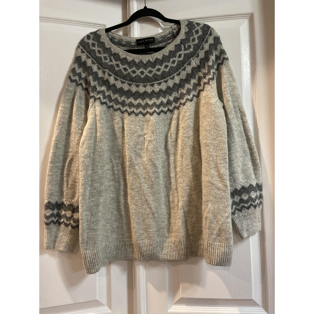 Lane Bryant Sweater Womens 10/12 Gray Fair Isle Crewneck Pullover Plus